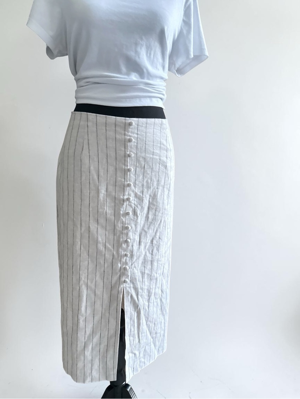 Banana Republic Cream Pinstripe Button-Front Midi Skirt - Picture 7 of 12